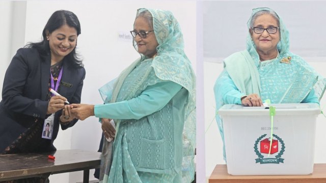 Sheikh Hasina casts vote at Dhaka City College centre this morning 
