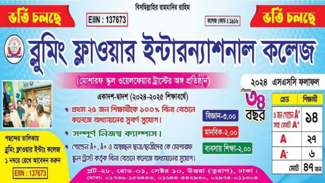 ব্লুমিং ফ্লাওয়ার ইন্টারন্যাশনাল কলেজে ভর্তি বিজ্ঞপ্তি | চাকরির খবর নিউজ 