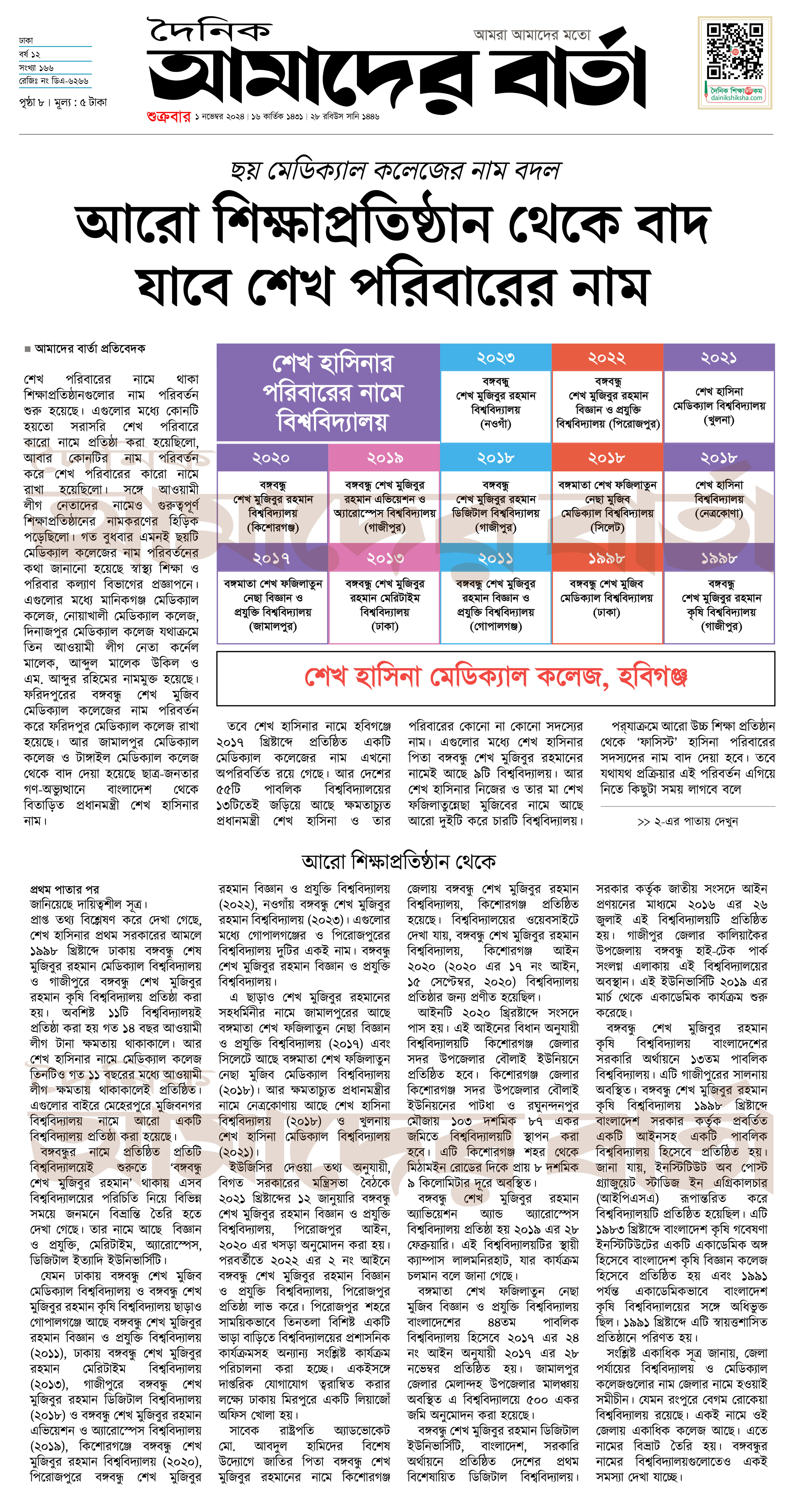 আরো শিক্ষাপ্রতিষ্ঠান থেকে বাদ যাবে শেখ পরিবারের নাম