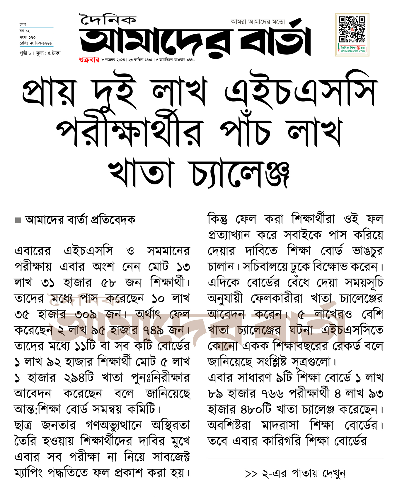 প্রায় দুই লাখ এইচএসসি পরীক্ষার্থীর পাঁচ লাখ খাতা চ্যালেঞ্জ