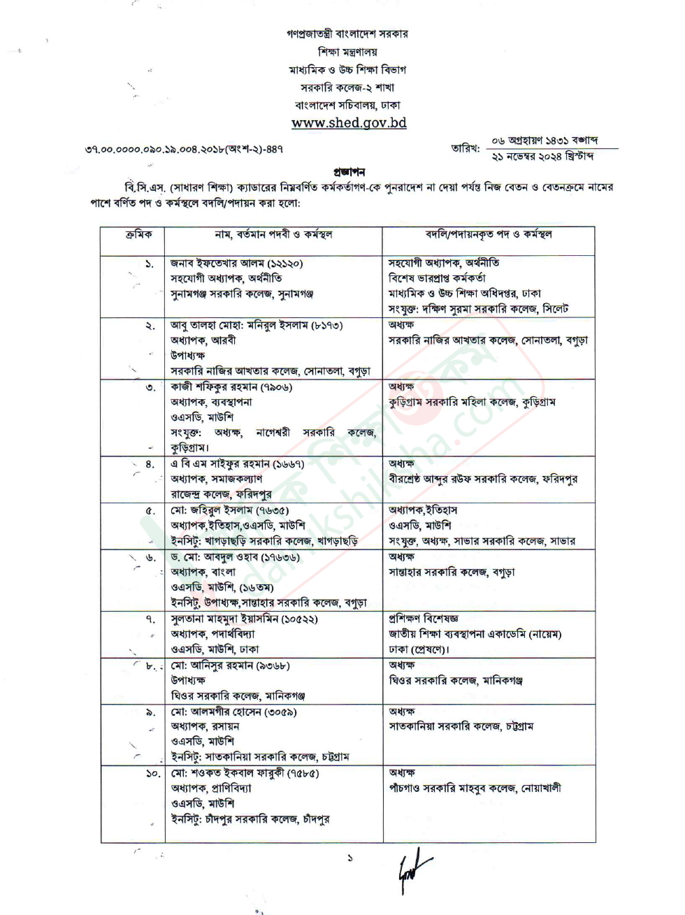 শিক্ষা প্রশাসনে বড় বদলি