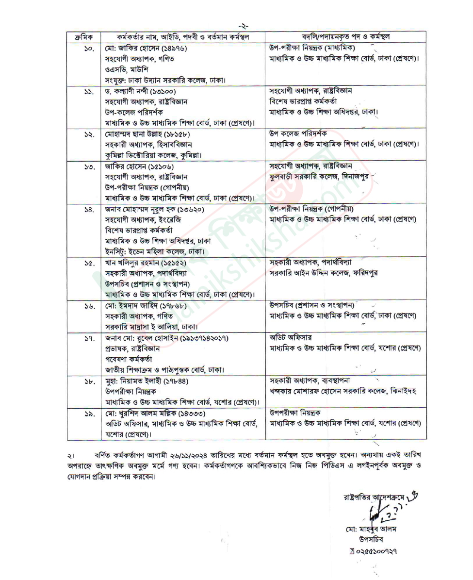 শিক্ষা প্রশাসনে বড় বদলি