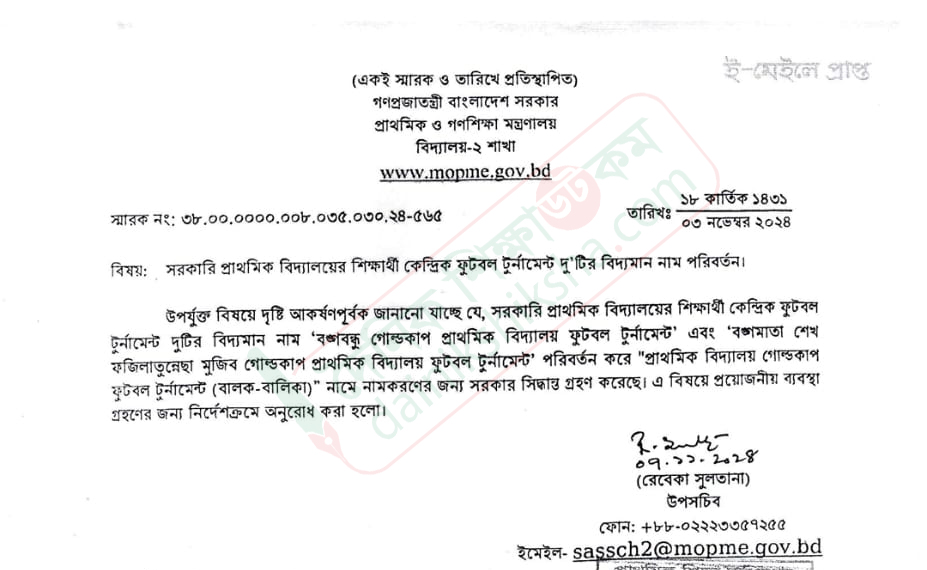 প্রাথমিকের দুই ফুটবল টুর্নামেন্টের নাম বদলে গেলো