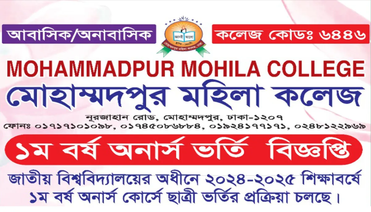 Mohammadpur womens college honors 1st year notification