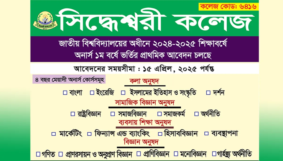 Admissions are underway for honors masters and mba professional courses at siddheshwari college