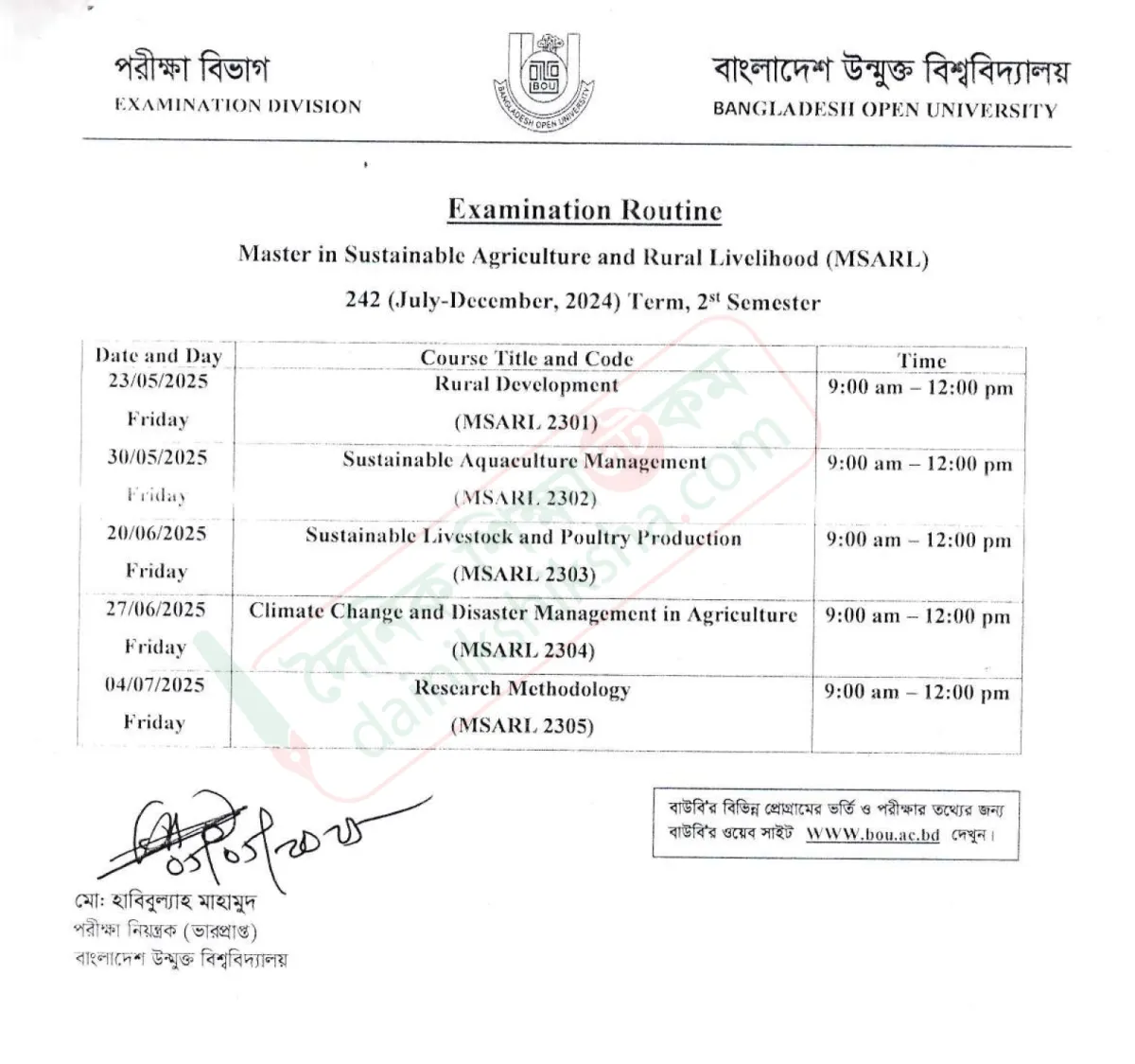 বাউবিতে মাস্টার্স ১ম সেমিস্টার পরীক্ষা শুরু ২৩ মে