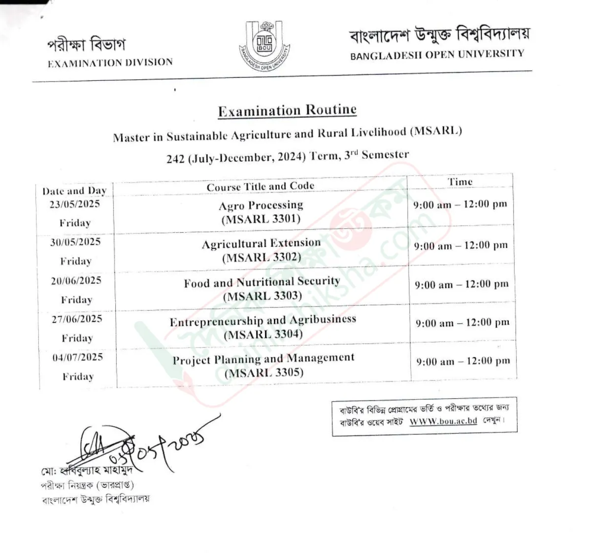 বাউবিতে মাস্টার্স ১ম সেমিস্টার পরীক্ষা শুরু ২৩ মে