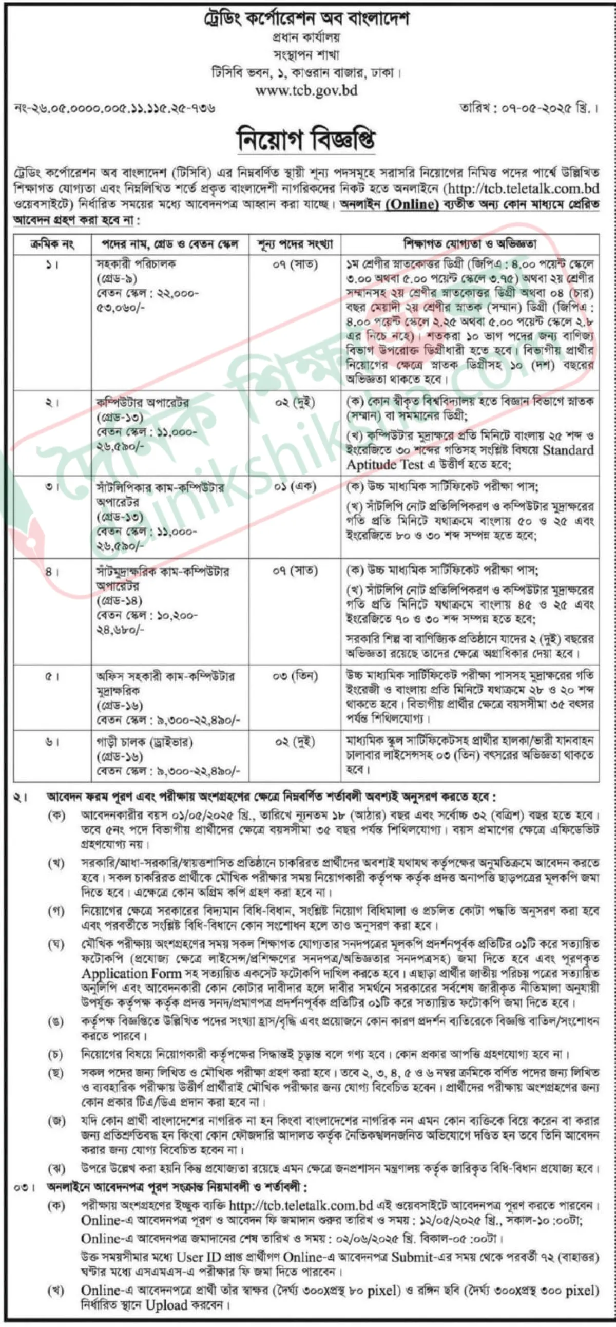 টিসিবিতে ২২ পদে চাকরির সুযোগ