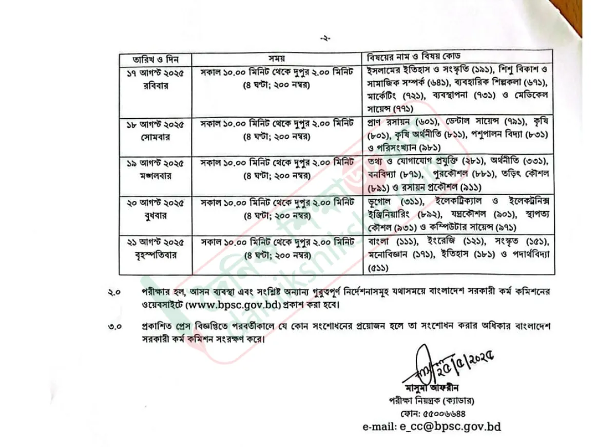 ৪৬তম বিসিএসের লিখিত পরীক্ষার পূর্ণাঙ্গ রুটিন