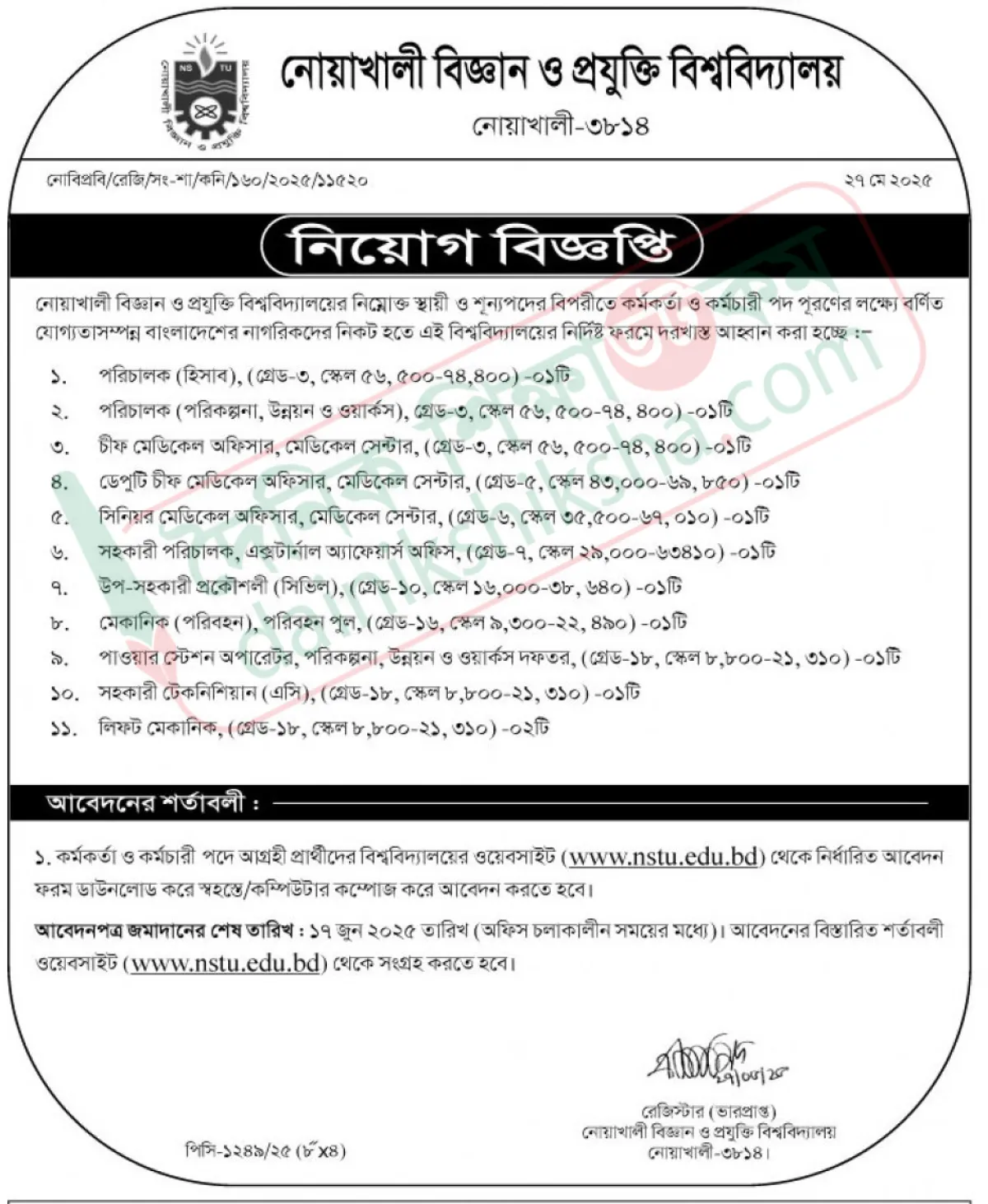 নোবিপ্রবিতে চাকরির সুযোগ