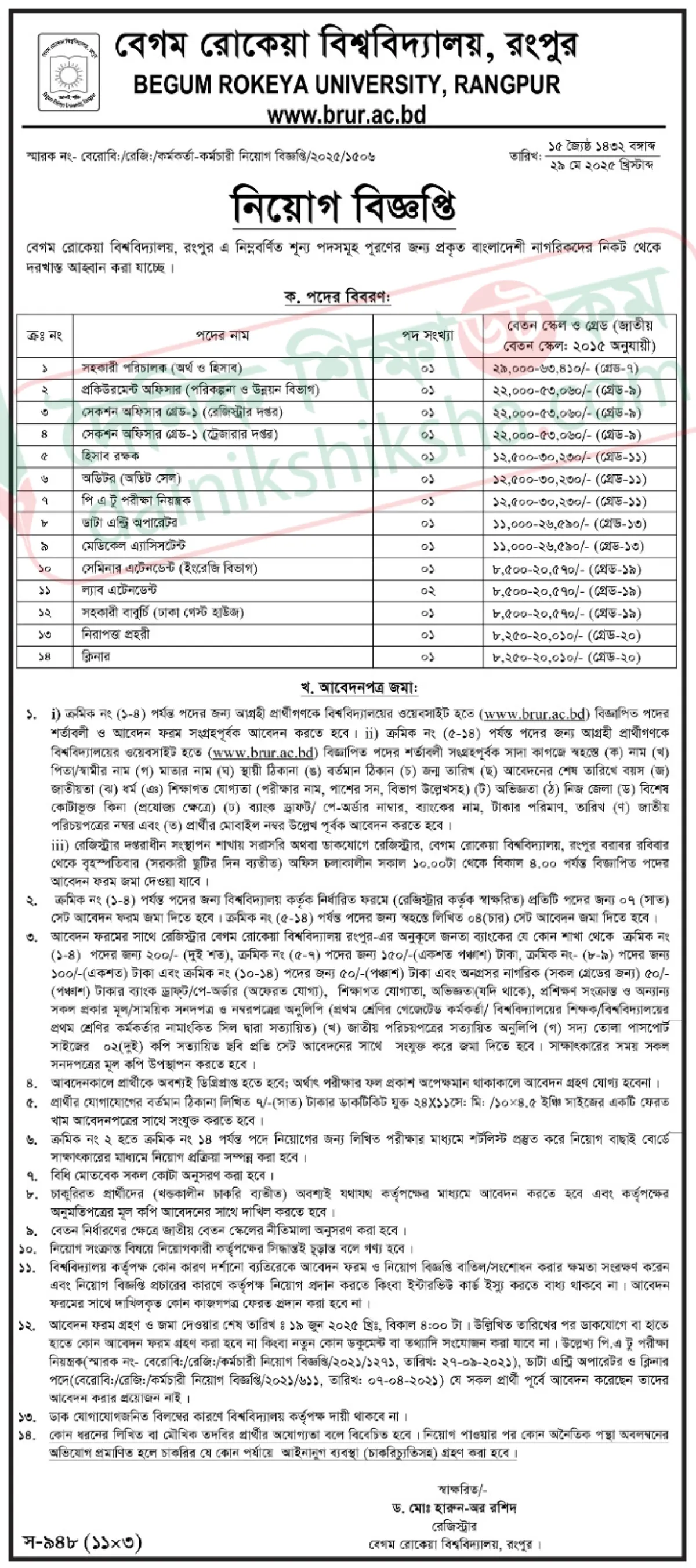 বেরোবিতে নিয়োগ বিজ্ঞপ্তি