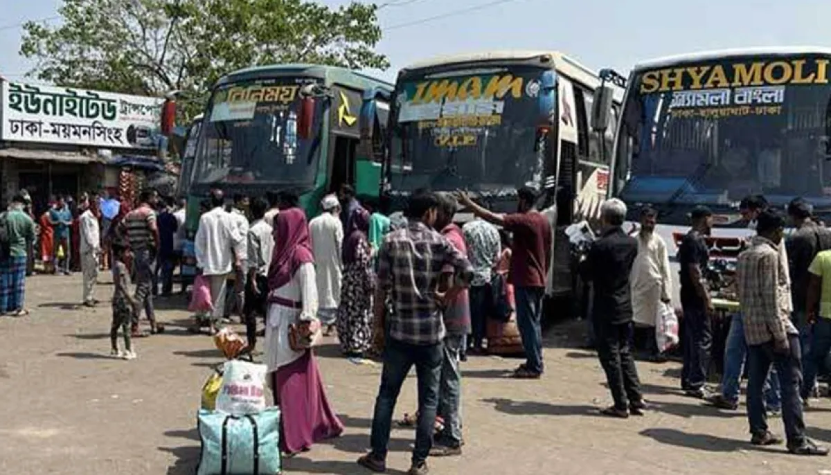 Crowd of passengers at mohakhali bus terminal for eid journey