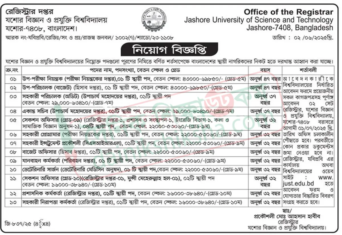 যাবিপ্রবিতে চাকরির সুযোগ