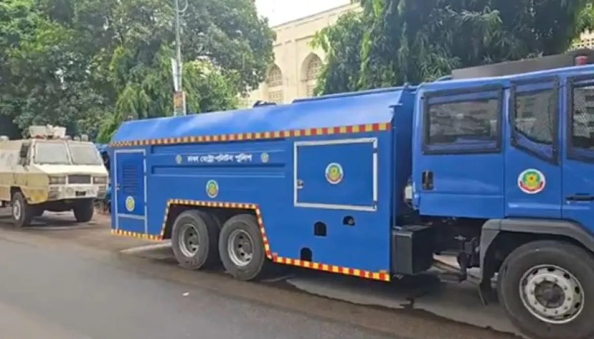 Water cannons and armored vehicles ready security tightened around baitul mukarram