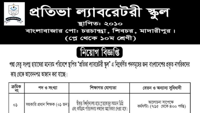 প্রতিভা ল্যাবরেটরী স্কুলে নিয়োগ বিজ্ঞপ্তি | স্কুল নিউজ 